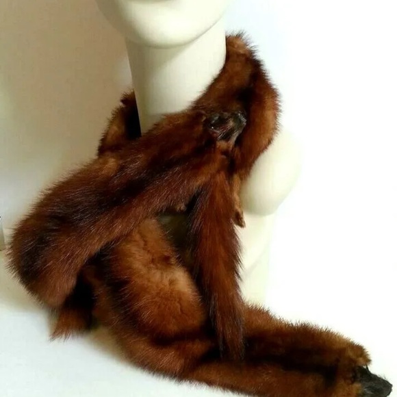 Genuine Vintage Mink Pelt Stole Three Full Body Real Fur Red/Brown Wrap Shawl - Picture 13 of 13